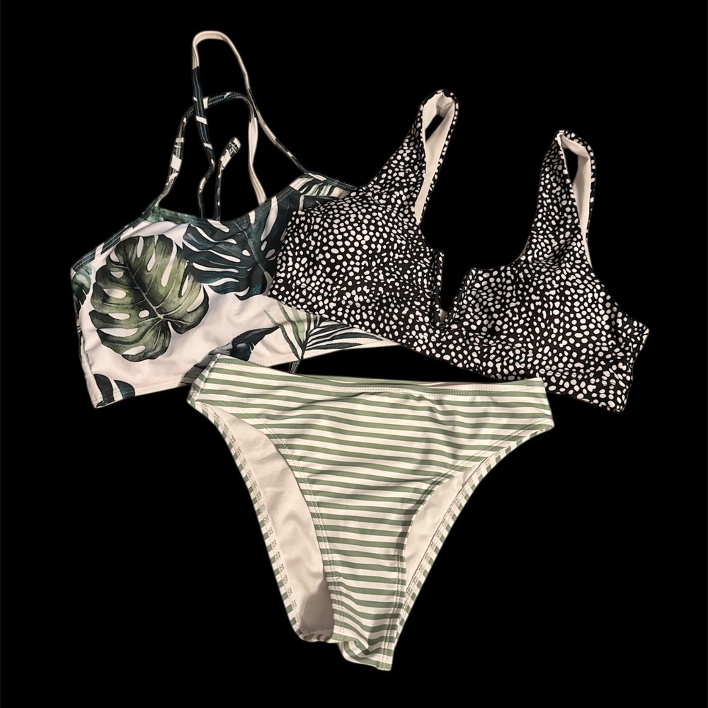 SHEIN Mixed Print Bikini Set - Black, White, Green